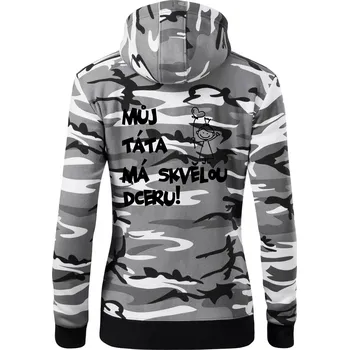 Dámská mikina Můj táta má skvělou dceru - Dámská mikina trendy zipper s kapucí - S ( Šedý maskáč )