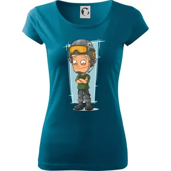 Dámské tričko Vesmírný voják denim - Dámské triko Pure - S ( Petrolejová )