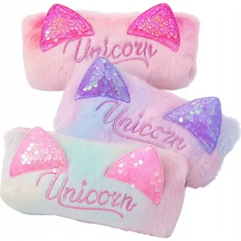 Penál Plyšový penál Jednorožec s flitrovými oušky – třpytivý doplněk pro děti
