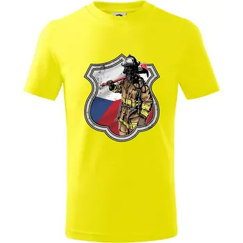 Chlapecké tričko Hasič erb - Česká vlajka - Tričko dětské bavlněné - 98 cm / 2 roky ( Citrónová )