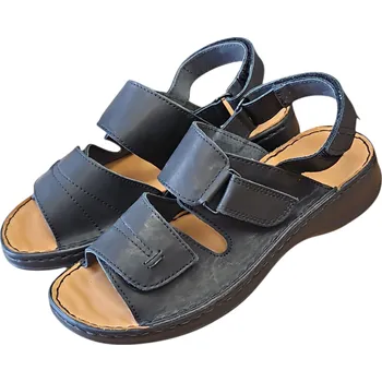 Dámské sandále 6012/I - 60 Zdravotní komfort v černé barvě – kožené sandály s podporou kleneb; doprodej velikostí 37