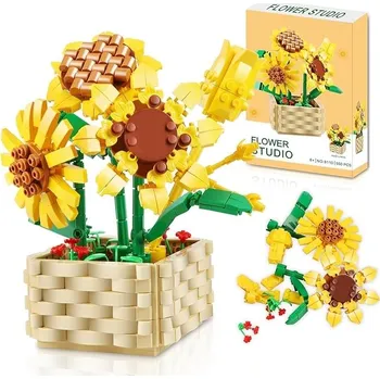 ostatní stavebnice STAVEBNICE KVĚTINY - KVĚTINA V KVĚTINÁČI DIY Z KOSTEK + KVĚTINÁČ 583 dílků