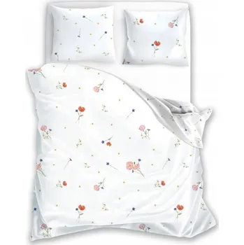 Povlečení BÍLÉ POVLEČENÍ LOUKA VLČÍ MÁKY DIVOKÉ POLNÍ KVĚTY HERBÁŘ PŘÍRODA 160x200