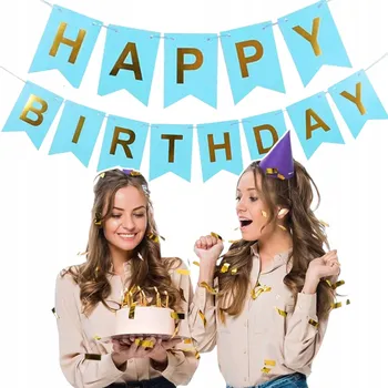 NAROZENINOVÁ GIRLANDA NÁPIS HAPPY BIRTHDAY MODRÁ