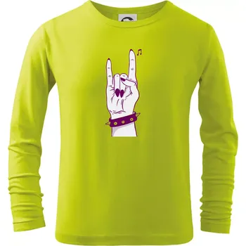 Chlapecké tričko Rocková ruka dámská - Triko dětské Long Sleeve - 122 cm/6 let ( Limetková )