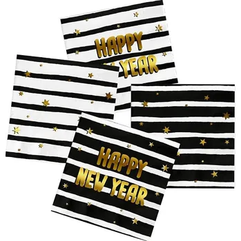 Papírový ubrousek Folat Ubrousky Happy New Year černo-zlaté 33x33 cm 20 ks