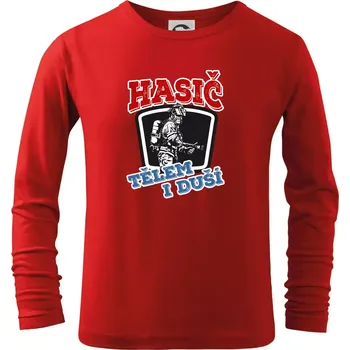 Chlapecké tričko Hasič tělem i duší - Triko dětské Long Sleeve - 122 cm/6 let ( Červená )
