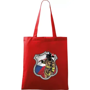 Nákupní taška Hasič erb - Česká vlajka - Taška bavlněná - 42 x 38 cm ( Červená )