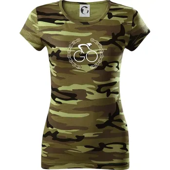 Dámské oblečení Logo cyklisty a řetěz - Dámské maskáčové triko - XS ( Zelený maskáč )