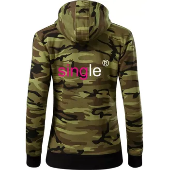 Dámská mikina Single nápis copyright - Dámská mikina trendy zipper s kapucí - S ( Zelený maskáč )