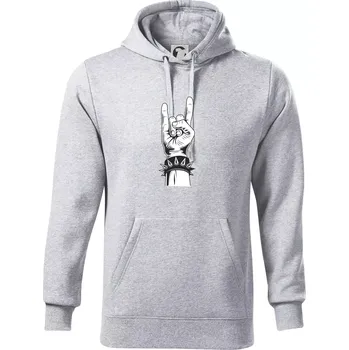 Pánská mikina Rock ruka s náramkem - Mikina pánská Cape s kapucí - XL ( Světlešedý Melír )