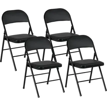 HOMCOM Sada 4 skládacích židlí, přenosné kancelářské židle, kovové nohy, skládací židle do kanceláře, recepce, čekárny, imitace kůže, černá barva