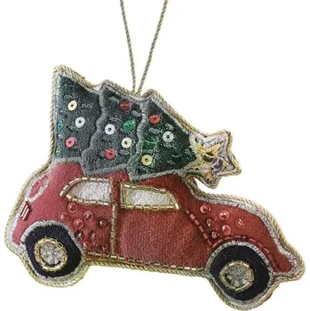Ginger Ray Dekorace závěsná ozdoba Vánoční auto vyšívané 6 x 10,2 cm 1 ks