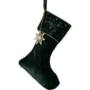 Vánoční dekorace Ginger Ray Punčocha vánoční sametová tmavě zelená 40 x 25 cm