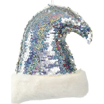 Guirca Dekorace závěsná čepice s flitry stříbrná 20 cm