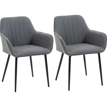 Jídelní židle HOMCOM sada 2 jídelních židlí Jídelní židle čalouněná židle s prodyšným lněným potahem Křeslo do obývacího pokoje Kuchyňská židle s opěradlem Područka lněná tmavě šedá 59,5 x 56,5 x 81 cm