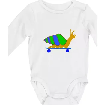 Kojenecký body Šnek na skateboardu (Moňas) - Body kojenecké s dlouhým rukávem - Dlouhý r. do 3 měs ( Bílá )