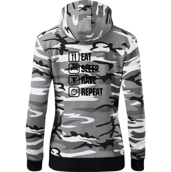 Dámská mikina Eat sleep rave repeat - Dámská mikina trendy zipper s kapucí - M ( Šedý maskáč )