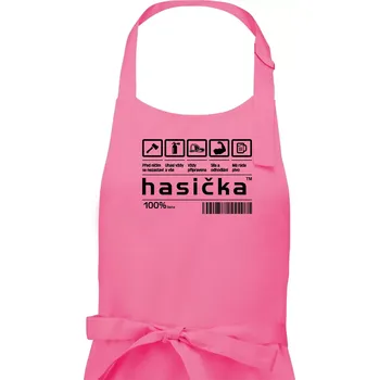 Kuchyňská zástěra Čárový kód - Hasička - Dámská zástěra na vaření - Univerzální velikost ( Růžová )