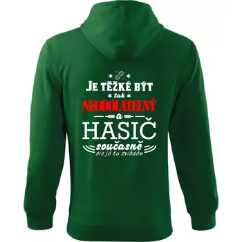 Pánská mikina Je těžké být tak neodolatelný - hasič - Mikina s kapucí na zip trendy zipper - S ( Lahvově zelená )