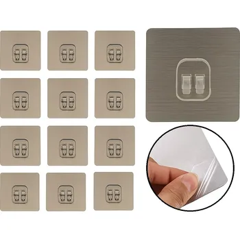 Věšák SAMOLEPICÍ HÁČEK VĚŠÁK DRŽÁK NA ZEĎ 12 Ks BEZ VRTÁNÍ SILNÝ TYP A