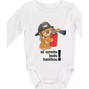 Až vyrostu budu hasičkou - Body kojenecké s dlouhým rukávem - Dlouhý r. do 3 měs ( Bílá )