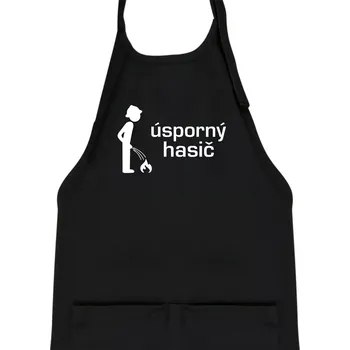 Kuchyňská zástěra Úsporný hasič - Dětská zástěra na vaření - Univerzální velikost ( Černá )