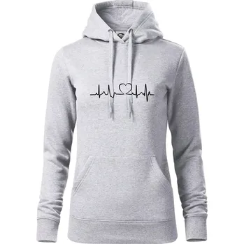 Dámská mikina Srdce EKG - Mikina dámská Cape s kapucí - M ( Světlešedý Melír )