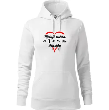 Dámská mikina Miluji svého hasiče - Mikina dámská Cape s kapucí - S ( Bílá )