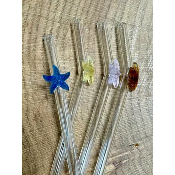 Skleněné brčko barevná hvězdice - Barva Růžová