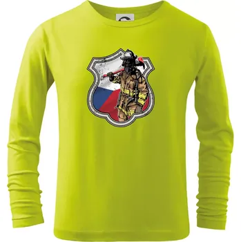 Dětská móda Hasič erb - Česká vlajka - Triko dětské Long Sleeve - 146 cm/10 let ( Limetková )