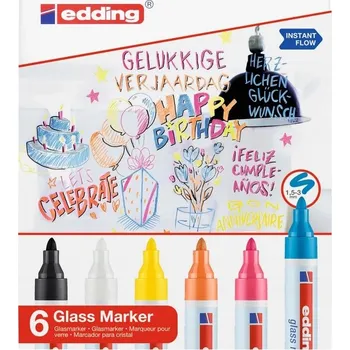 Vícebarevné fixy na sklo Edding, sada 6 ks