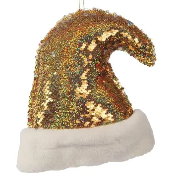 Guirca VÁNOČNÍ Dekorace závěsná Čepice s flitry zlatá/stříbrná 20 cm