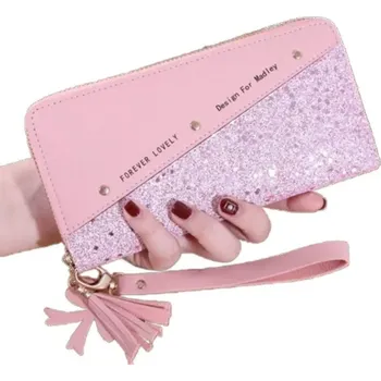 Peněženka Dlouhá lesklá dámská peněženka na karty | peněženka, pouzdro - Růžový