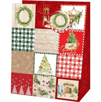 Dárková taška Taška dárková Medium Vánoční patchwork červená/zelená 19 x 10,2 x 23 cm