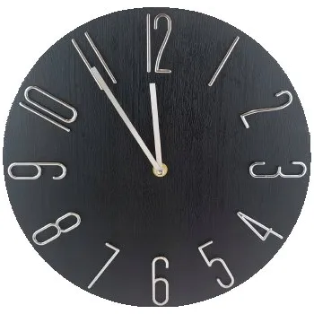 Hodiny Nástěnné hodiny, k zavěšení, černé se stříbrnými arabskými číslicemi, 30 cm