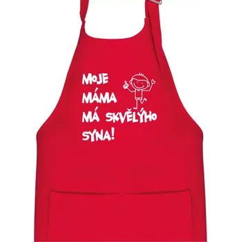 Kuchyňská zástěra Moje máma má skvělýho syna - Dětská zástěra na vaření - Univerzální velikost ( Červená )