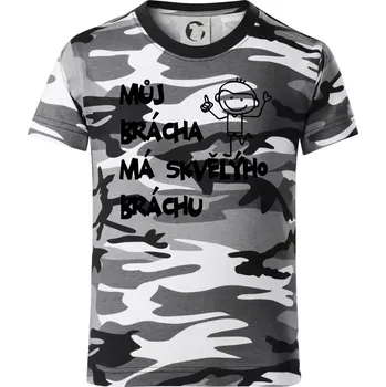 Chlapecké tričko Můj brácha má skvělýho bráchu - Dětské maskáčové triko - 122 cm/6 let ( Šedý maskáč )