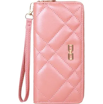 Peněženka Dlouhá stylová peněženka na zip s poutkem | peněženka, pouzdro na mobil - tmavě růžová