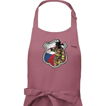 Kuchyňská zástěra Hasič erb - Česká vlajka - Dámská zástěra na vaření - Univerzální velikost ( Starorůžová )