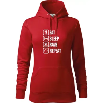 Dámská mikina Eat sleep rave repeat - Mikina dámská Cape s kapucí - M ( Červená )