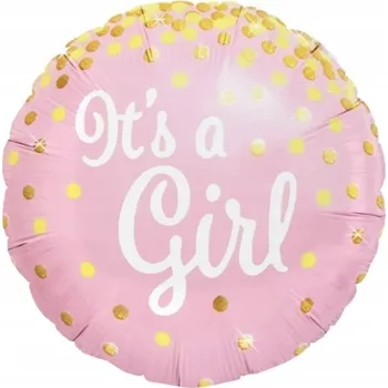 Balónek Fóliový balónek IT'S A GIRL na baby shower, růžový, 45 cm