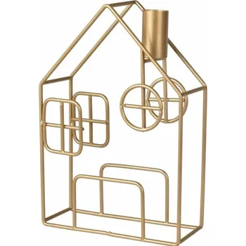 Svícen Ginger Ray Svícen kovový zlatý Domeček 20 x 13 cm