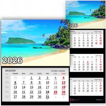 Kalendář Nástěnný Kalendář Trojdílný 2026 KRAJINA S VODOPÁDEM Do Kanceláře Dárek Vzory