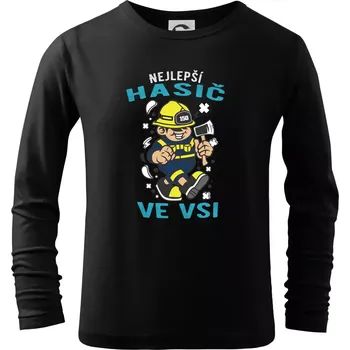 Chlapecké tričko Nejlepší hasič ve vsi - Triko dětské Long Sleeve - 158 cm/12 let ( Černá )