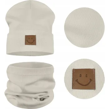 Čepice ČEPICE a NÁKRČNÍK Sada pro děti BAVLNA 95% 40-46 BÉŽOVÁ