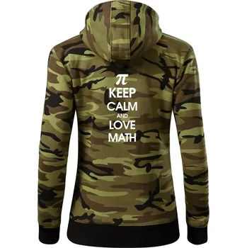 Dámská mikina Keep calm and love math - Dámská mikina trendy zipper s kapucí - S ( Zelený maskáč )