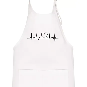 Kuchyňská zástěra Srdce EKG - Dětská zástěra na vaření - Univerzální velikost ( Bílá )