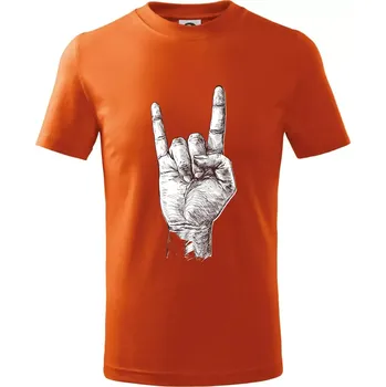 Rocková ruka kreslená - Tričko dětské bavlněné - 104-110cm / 3-4 roky ( Oranžová )