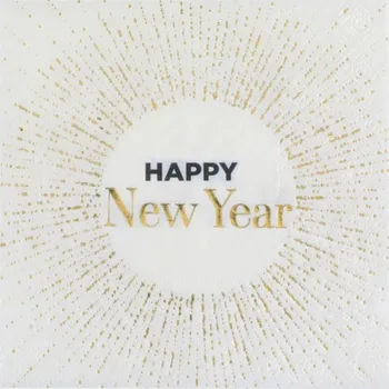 Papírový ubrousek Santex Ubrousky papírové HNY bílo-zlaté 33 x 33 cm 10 ks